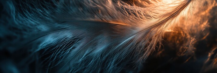 Wall Mural - Close-up of soft feather texture with warm and cool lighting contrast