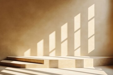 Aufkleber - Sunlight streaming through windows creates striking shadows on minimalist architecture in an indoor space
