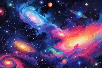 Wall Mural - Captivating Celestial Patterns in Space: Vibrant Galaxy Illustrations