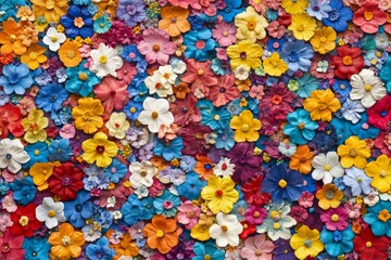 Poster - Colorful floral arrangement featuring various flowers in vibrant hues on a backdrop