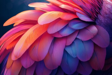 Poster - Colorful feathers display intricate patterns in vibrant hues of pink, blue, and purple