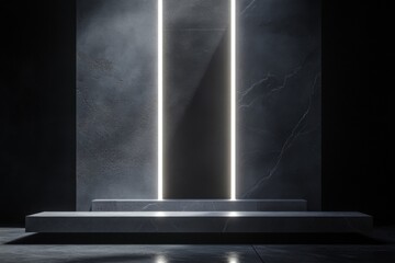 Poster - Modern minimalist design with glowing lines in a dark, atmospheric space