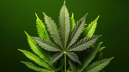 Poster - Isolated green cannabis leaf displaying intricate details and unique texture against a clean white background