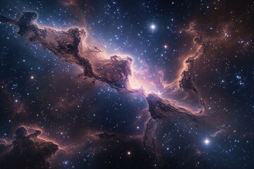 Wall Mural - realistic nebula surrounded by stars and cosmic dust in deep space background with galaxy and univer