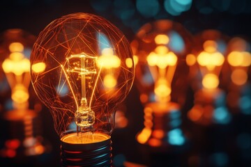Fototapete - Light bulb glowing with intricate design in a dark setting showcasing innovation and creativity
