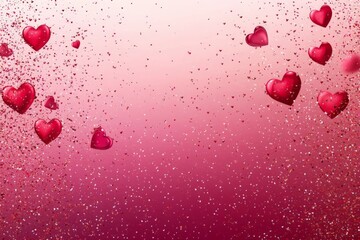 Aufkleber - Colorful hearts and glitter falling against a soft gradient background create a lovely atmosphere