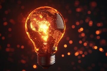 Aufkleber - Light bulb illuminates a fiery globe showcasing global connectivity in a dark environment