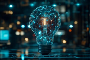 Poster - Illuminating the future with a glowing light bulb surrounded by digital connections in a modern environment
