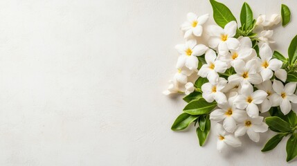 Poster - Elegant bunch of white jasmine flowers against a clean white background emphasizing their graceful appearance