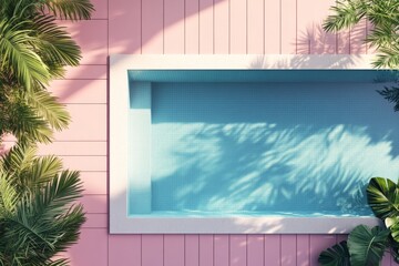 Poster - Contemporary swimming pool design surrounded by lush greenery in a tropical setting at midday