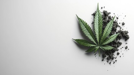Poster - striking image of a single marijuana leaf resting over a pile of dark cannabis highlighting texture 