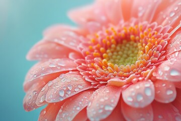 Aufkleber - Vibrant pink flower with water droplets showcasing nature's beauty in a serene setting during daylight hours