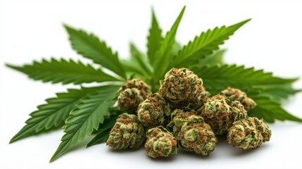Poster - Beautifully grown marijuana plant showcasing lush green leaves and buds in a natural sunlit environment