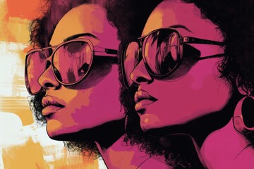 Poster - Two women with stylish sunglasses exuding confidence and artistic flair in vibrant colors