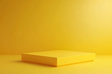 Poster - Bright yellow platform in minimalist room with soft lighting, creating an inviting atmosphere for product display or presentations