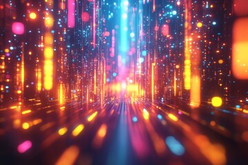 Aufkleber - Colorful light streaks create a vibrant digital landscape resembling a futuristic city at night