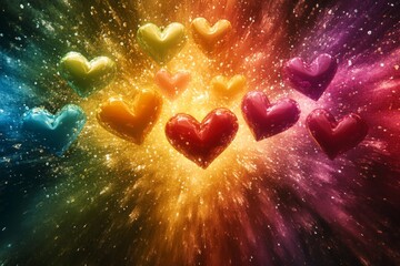 Aufkleber - Colorful hearts burst in a vibrant display, creating a festive atmosphere during a joyful celebration