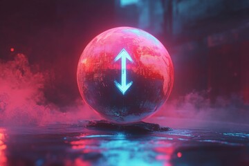 Poster - Neon orb surrounded by colorful mist in an urban setting at night signifies technology and future