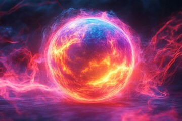Aufkleber - Colorful energy ball emitting vibrant light in a mystical environment at night