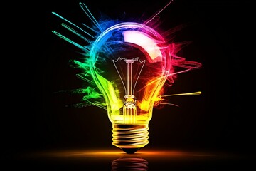 Poster - Colorful light bulb design with vibrant splashes and bright colors creating an artistic effect
