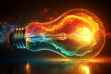 Aufkleber - Bright ideas emerge from a glowing light bulb filled with colorful energy and sparks