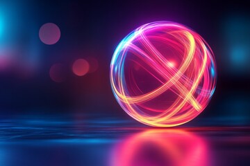 Fototapete - Vibrant glowing orb with swirling colors and lights creates an enchanting visual display at night