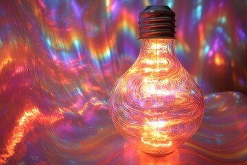 Aufkleber - Colorful light bulb creating vibrant reflections in a dark environment