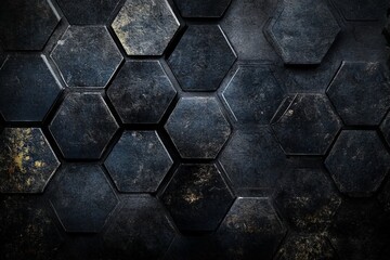 Poster - Hexagonal concrete wall with a rough texture and dark coloration showcasing wear and age
