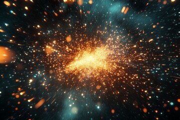 Poster - Explosive cosmic phenomenon showcasing vibrant bursts and swirling particles in a vast universe