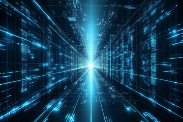 Aufkleber - Visual representation of a digital tunnel illustrating data streaming toward a bright light source