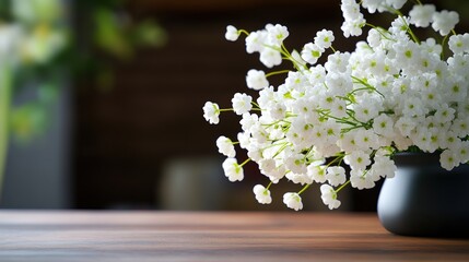 Poster - Elegant vase of beautiful white flowers gracefully placed on a table creating a charming and inviting atmosphere