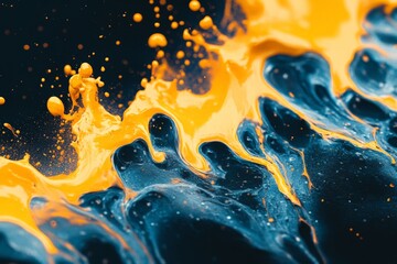 Aufkleber - Colorful splashes of paint create a dynamic interaction between vibrant orange and deep blue hues in creative art exploration