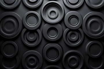 Poster - Depth and texture of black audio speakers on a wall, creating a modern sound studio aesthetic