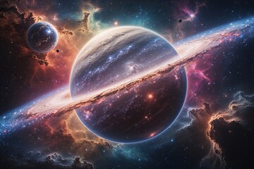 Wall Mural - Unknown Planet in a Cosmic Nebula with Colourful Stardust and Star Clusters in Outer Space