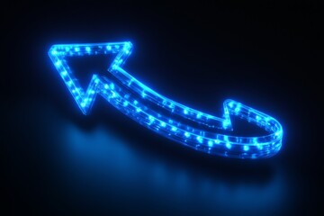 Fototapete - Bright blue arrow sign made of glowing LED lights pointing upwards against a dark background