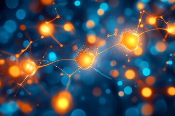 Poster - Complex network of glowing neurons interacting in a vibrant digital backdrop showcasing neurological activity