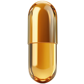 Golden Capsule Pill On Transparent Background