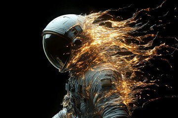Poster - Astronaut surrounded by fiery energy in a dark, cosmic atmosphere capturing the power of space exploration