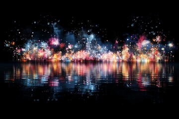 Poster - Colorful fireworks illuminate the night sky and reflect on the water during a festive celebration