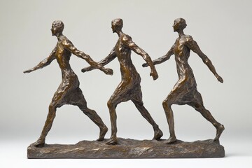 Aufkleber - Dynamic bronze sculpture of three figures walking together in artistic harmony