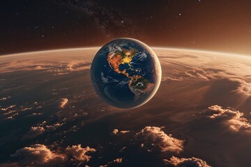 Wall Mural - sepia twilight reflection of earth from the space frontier