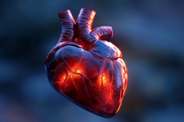 Aufkleber - Heart model glowing in vibrant colors against a blurred background showcasing anatomical features and detail
