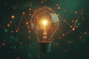 Aufkleber - Light bulb glowing with interconnected lines in a digital universe showcasing innovation and creativity at night