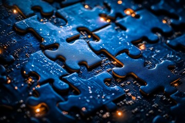 Poster - Electronics integrated with puzzle pieces symbolizing technology and innovation in a modern context