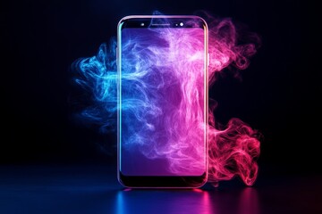 Poster - Colorful smartphone design with vibrant smoke effects in a dark environment