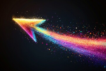 Poster - Vibrant arrow made of colorful particles gliding through a dark background