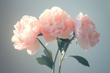 Poster - Soft pink peonies bloom gracefully in elegant arrangement against a light background