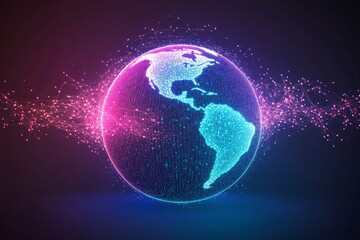 Poster - Digital globe with vibrant data connections representing technology and global communication trends