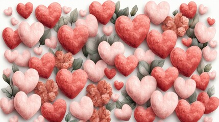 Poster - A beautiful bunch of hearts surrounded by delicate flowers in a romantic watercolor background evoking love and affection