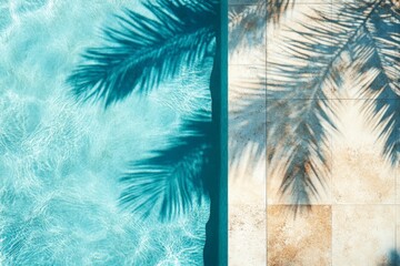 Poster - Relaxing by the pool with palm tree shadows on cool blue water during a sunny day